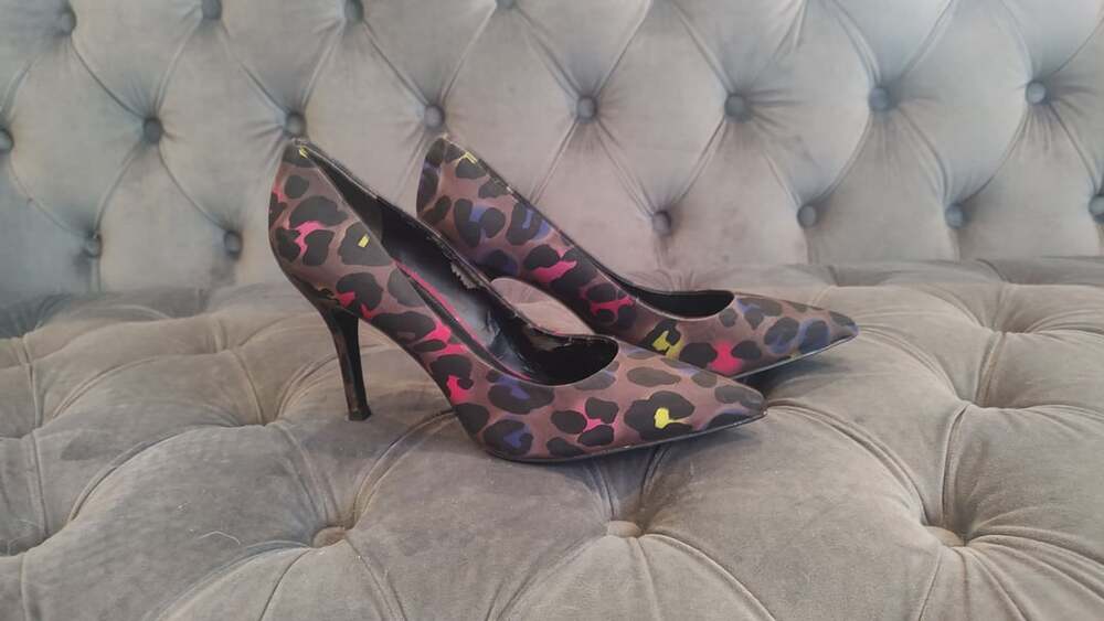 Nine West Danee Neon Leopard Print Peep Toe Heels